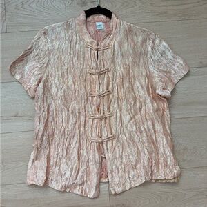 Dosa Silk Blend Blouse Peach pink Size3 metallic detail mandarin Chinese style